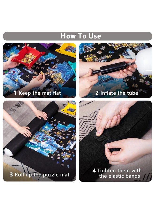 Becko US 2000 Piece Puzzle Mat Roll Up with 6 Sorting Trays & Storage Bag & Black Pump, Jigsaw Felt Mat for Easy Transport & Storage, Portable Puzzle Saver for 2000 1500 1000 500 Pieces Jigsaw Puzzles