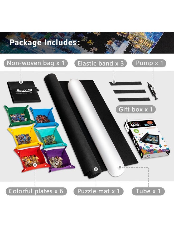 Becko US 2000 Piece Puzzle Mat Roll Up with 6 Sorting Trays & Storage Bag & Black Pump, Jigsaw Felt Mat for Easy Transport & Storage, Portable Puzzle Saver for 2000 1500 1000 500 Pieces Jigsaw Puzzles