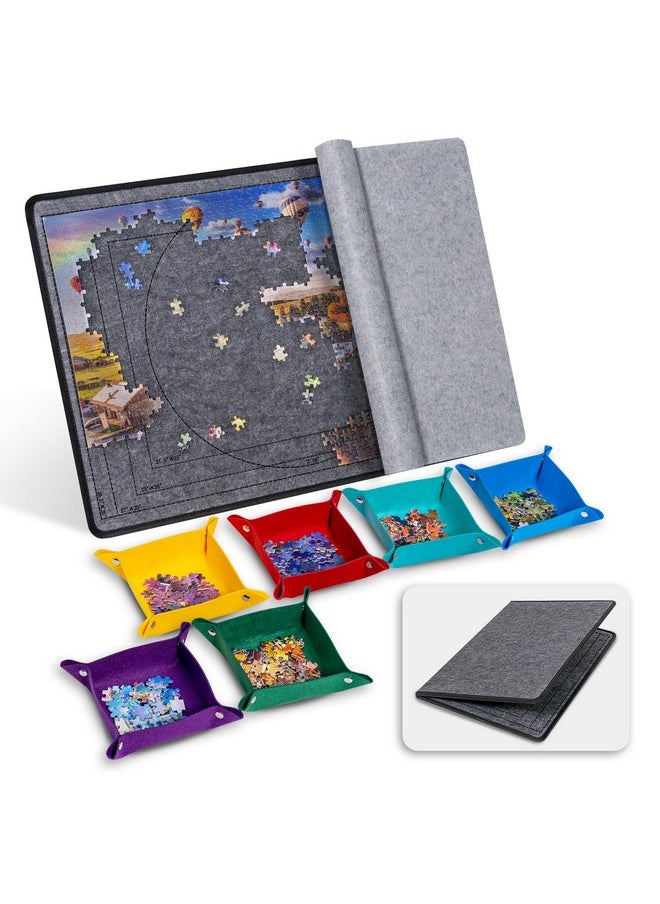 Becko US Jigsaw Puzzle Board with 6 Sorting Trays & Felt Cover, Foldable Puzzle Mat with Auxiliary Lines for Puzzle Storage Saver, Lightweight & Portable, for 1000 750 500 Piece Jigsaws Puzzles