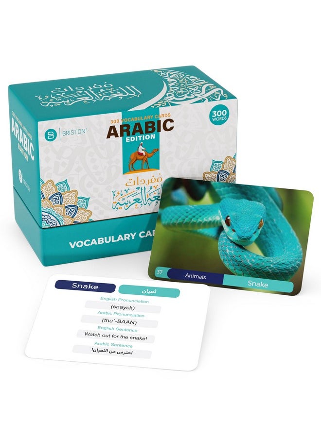 Briston Arabic Vocabulary 300 Flash Cards - Beginner Vocab with Pictures - Memory & Sight Words - Educational Language Learning - Game Like Play - Kids, Grade School, Classroom, Homeschool