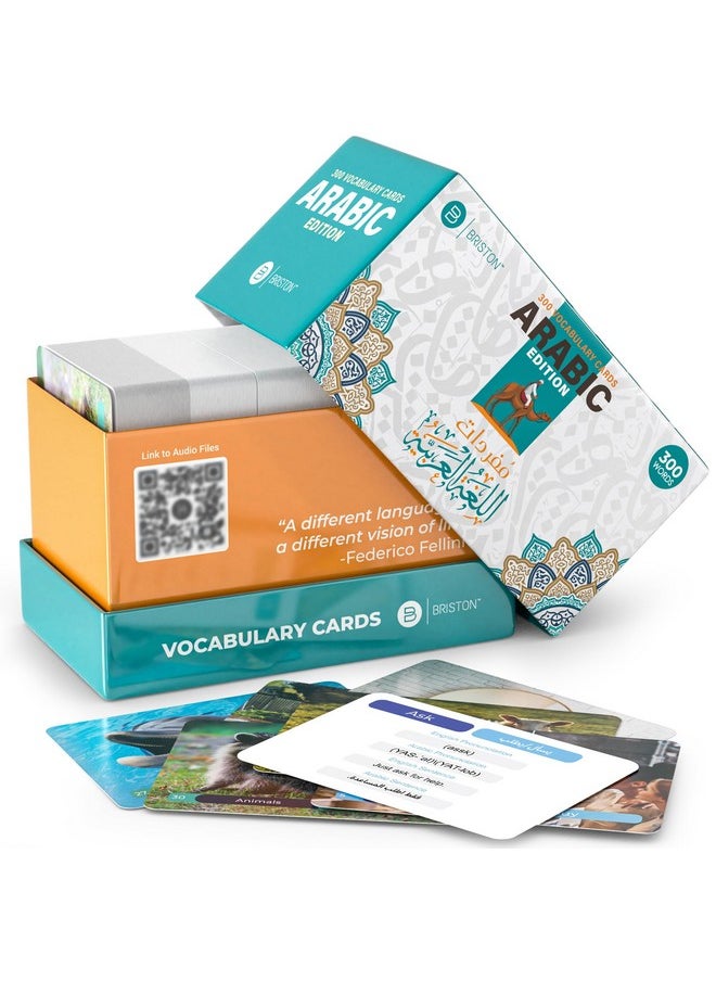 Briston Arabic Vocabulary 300 Flash Cards - Beginner Vocab with Pictures - Memory & Sight Words - Educational Language Learning - Game Like Play - Kids, Grade School, Classroom, Homeschool