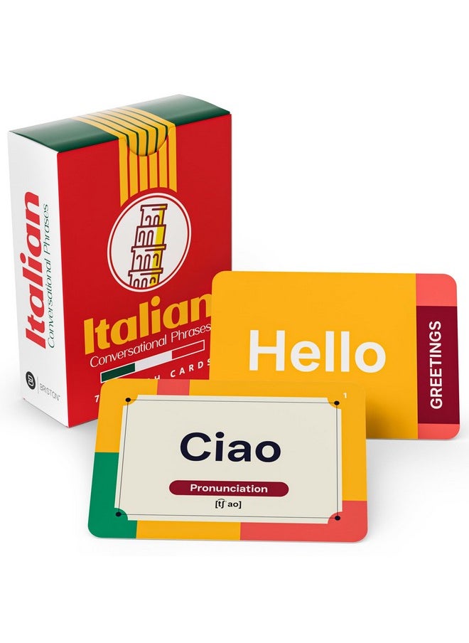 Italian Conversational Phrase Flash Cards - 75 Beginner Sayings for Travel, Memory, Quick Reference - Educational Language Learning Resource Tool - Fun Play - Kids, Students, Classroom, Homeschool