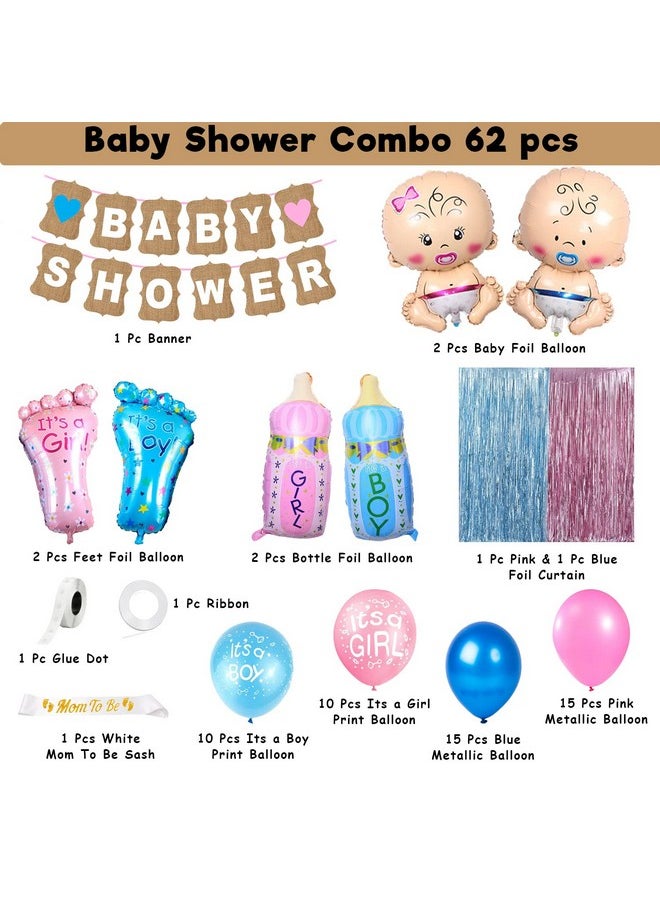 Party Propz Baby Shower Balloons Decoration Kit- Pack Of 62 Baby Shower Decoration Items | Mom To Be Decoration Items | Baby Shower Props For Photoshoot | Mom To Be Decor | Baby Shower Decorations