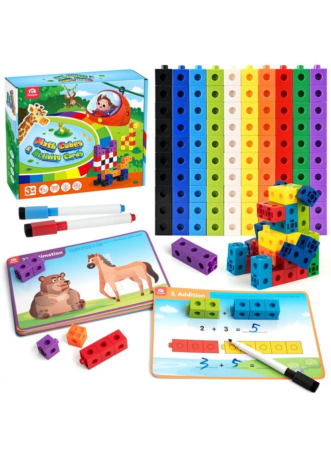 Coogam Math Cubes, Manipulatives Number Counting Blocks with Activity Snap Linking Cube Math Construction Toy Gift for Preschool Learning 3 4 5 Year Old