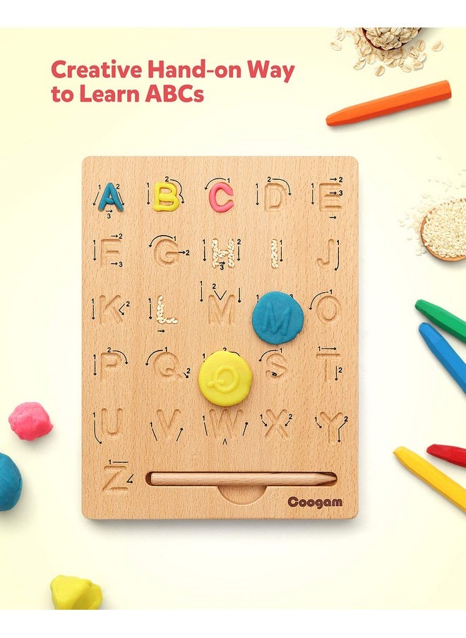 Coogam Wooden Letters Practicing Board, Double-Sided Alphabet Tracing Tool Learning to Write ABC Educational Toy Game Fine Motor Montessori Gift for Preschool 3 4 5 Years Old Kids