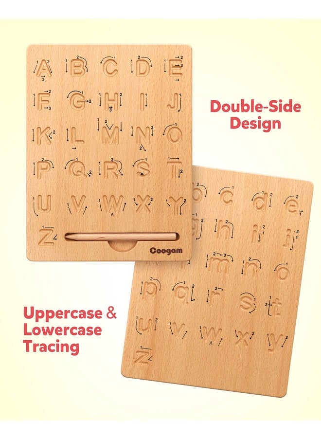 Coogam Wooden Letters Practicing Board, Double-Sided Alphabet Tracing Tool Learning to Write ABC Educational Toy Game Fine Motor Montessori Gift for Preschool 3 4 5 Years Old Kids