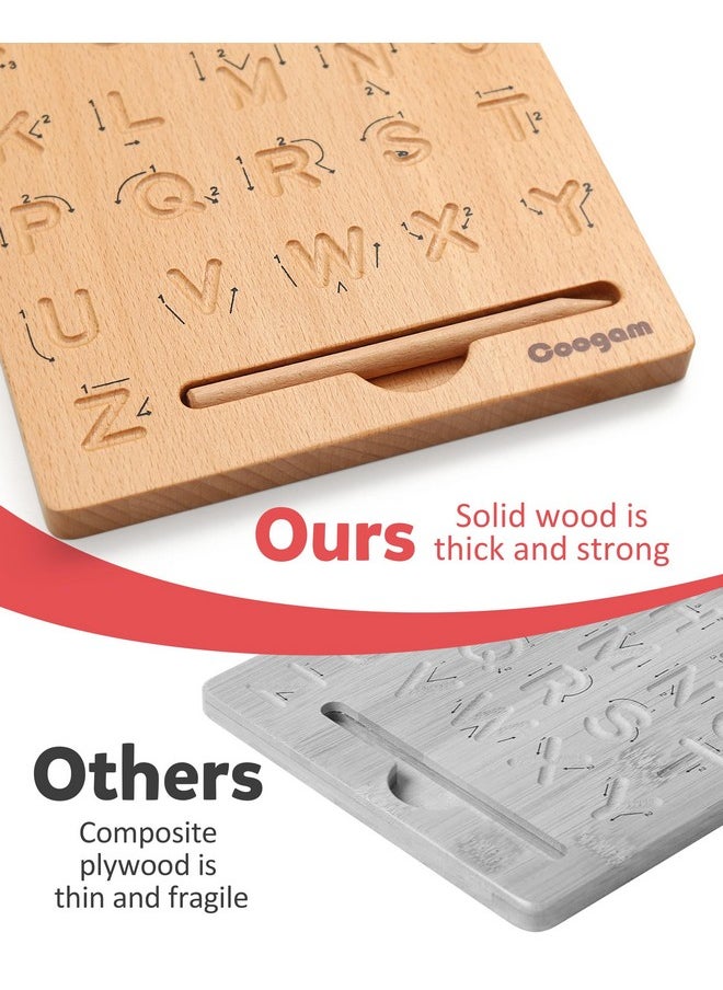 Coogam Wooden Letters Practicing Board, Double-Sided Alphabet Tracing Tool Learning to Write ABC Educational Toy Game Fine Motor Montessori Gift for Preschool 3 4 5 Years Old Kids