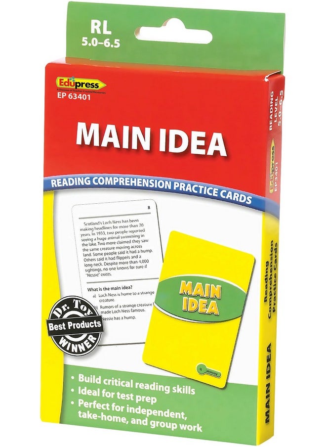 Edupress Reading Comprehension Practice Cards, Main Idea, Green Level (EP63401) Medium