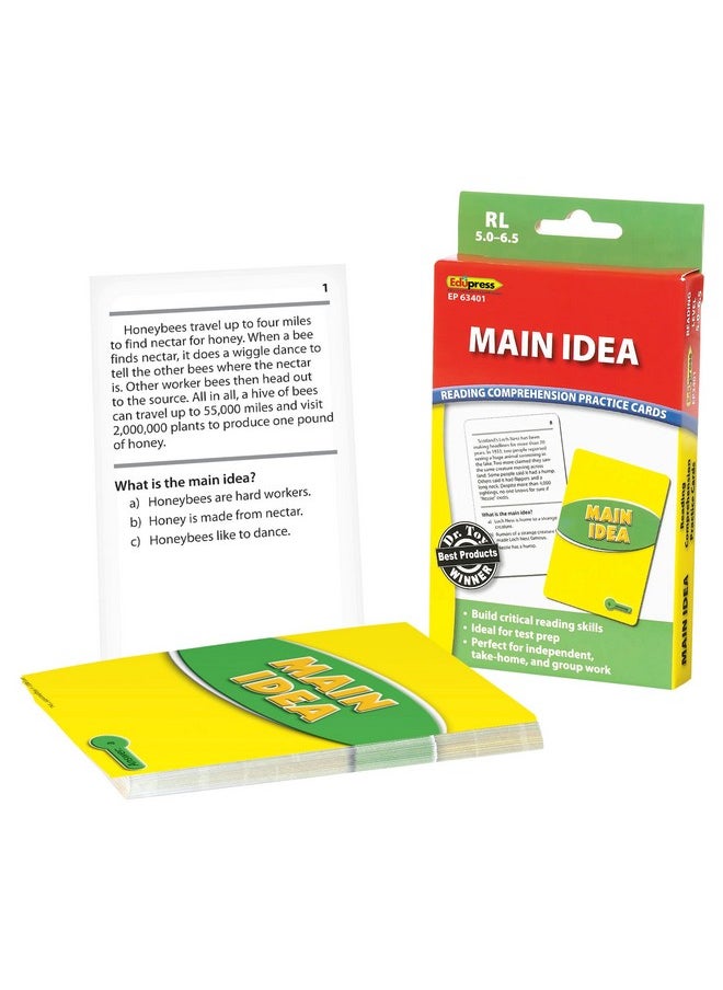 Edupress Reading Comprehension Practice Cards, Main Idea, Green Level (EP63401) Medium