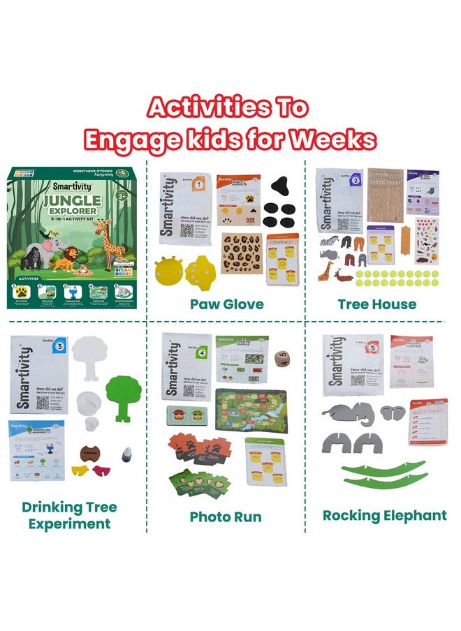 Smartivity Jungle Explorer Activity Kit for 3 to 5 Years Kids | 5 in 1 Activities - Tree House, Science Experiment, Rocking Elephant & More Toy/Game for Girls & Boys Age 3,4 5 Years