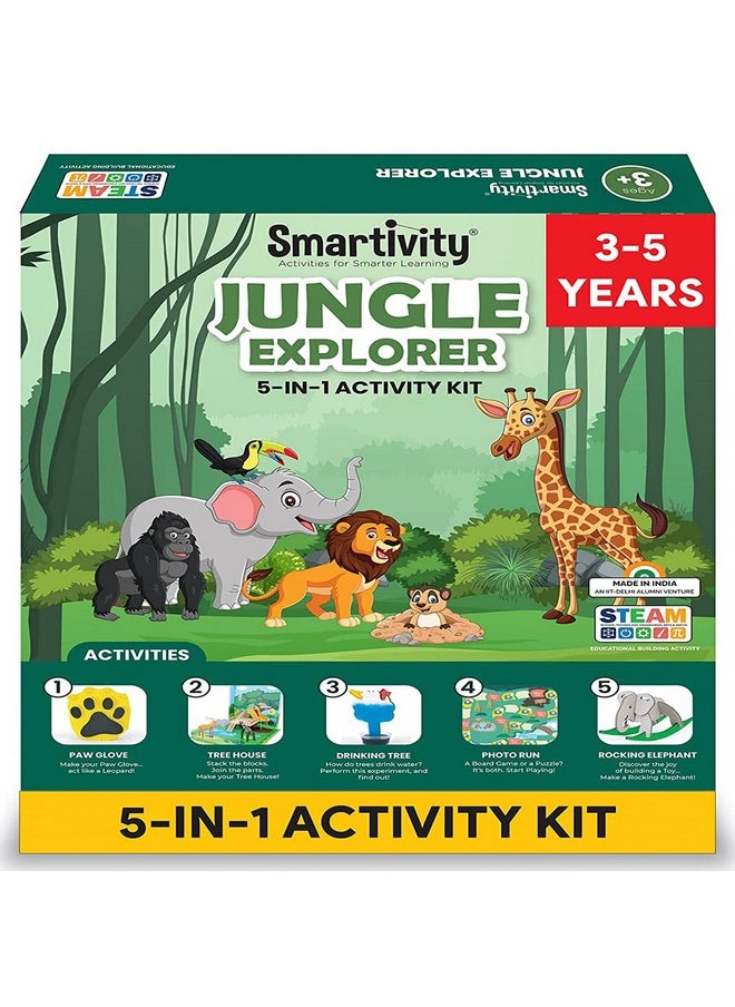 Smartivity Jungle Explorer Activity Kit for 3 to 5 Years Kids | 5 in 1 Activities - Tree House, Science Experiment, Rocking Elephant & More Toy/Game for Girls & Boys Age 3,4 5 Years
