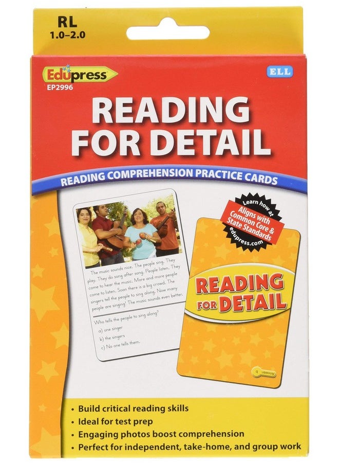 Edupress Reading Comprehension Practice Cards, Reading for Detail, Yellow Level (EP62996)