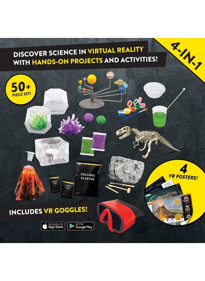 Abacus Brands Virtual Reality 4 in 1 Deluxe VR Lab - Illustrated Interactive VR Book and STEM Learning Activity Set (Solar System, Dino-Dig, Crystal and Volcano) - for Ages 8 and Up