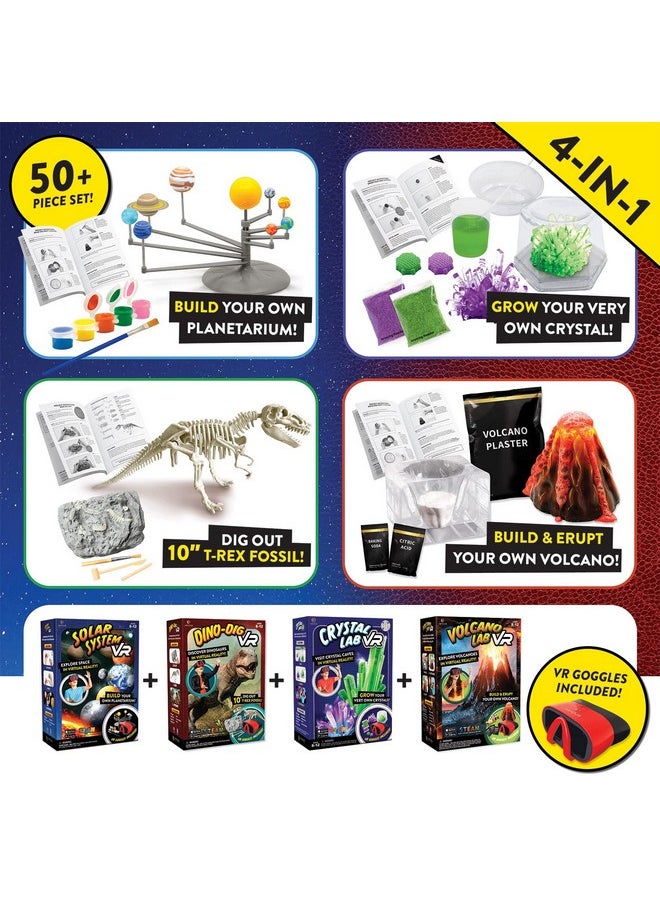 Abacus Brands Virtual Reality 4 in 1 Deluxe VR Lab - Illustrated Interactive VR Book and STEM Learning Activity Set (Solar System, Dino-Dig, Crystal and Volcano) - for Ages 8 and Up