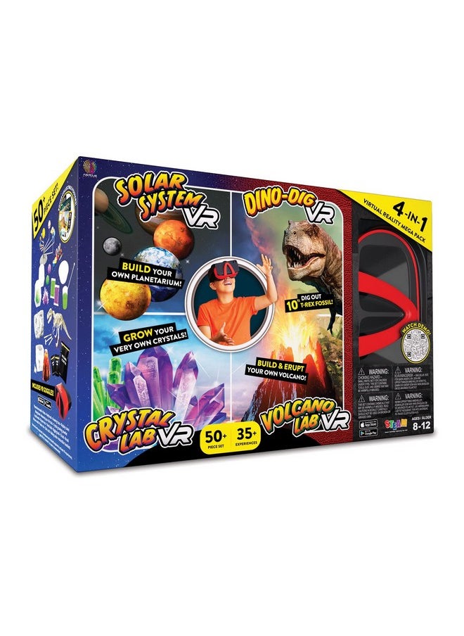 Abacus Brands Virtual Reality 4 in 1 Deluxe VR Lab - Illustrated Interactive VR Book and STEM Learning Activity Set (Solar System, Dino-Dig, Crystal and Volcano) - for Ages 8 and Up