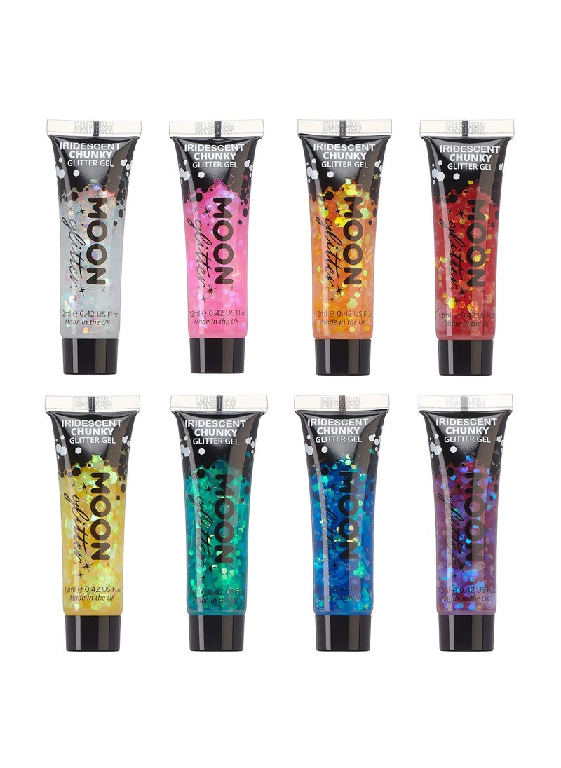 Iridescent Chunky Face & Body Glitter Gel by Moon Glitter - 0.40fl oz - Glitter Face Paint - Set of 8 colours
