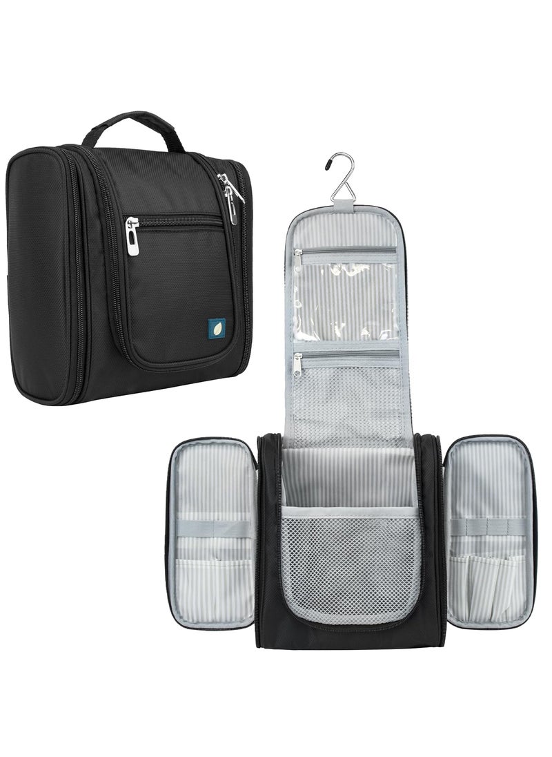 PAVILIA Toiletry Bag Travel Bag for Women Men, Hanging Cosmetic Organizer, Water Resistant Makeup Bag for Accessories Toiletries, Large Travel Essentials Kit (Black)