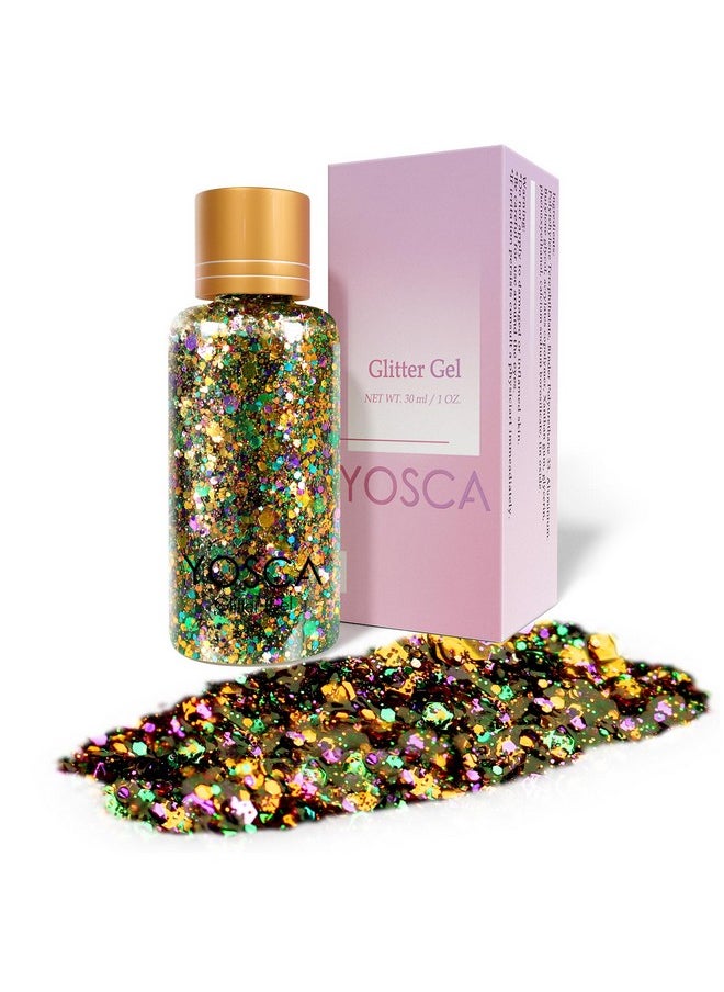 Yosca Body Glitter Gel, 30ML Gold Purple Green Fairy Face Glitter, Cosmetic Hair Chunky Glitter Lotion for Theme Makeup Concert Party Mardi Gras Halloween Christmas Rave Accessories - Rave Dance