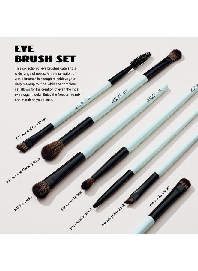 Jessup Makeup Brushes Set 10pcs, Double Sided Foundation Contour Blush Highlight Blending Eyebrow Brush Eyeshadow Eyeliner Concealer Brush, Bright Cyan Cruelty Free Cosmetic Tools T500