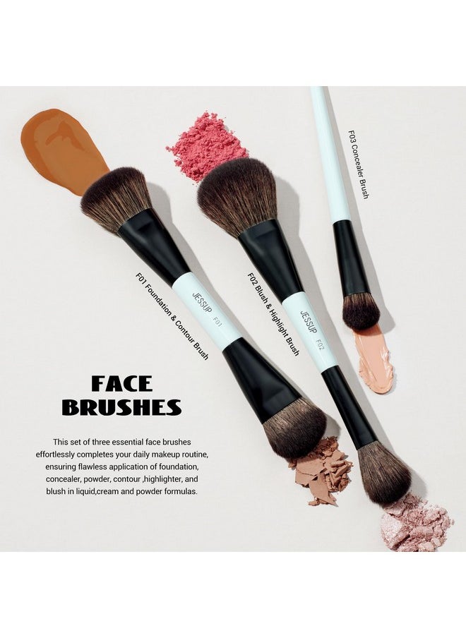 Jessup Makeup Brushes Set 10pcs, Double Sided Foundation Contour Blush Highlight Blending Eyebrow Brush Eyeshadow Eyeliner Concealer Brush, Bright Cyan Cruelty Free Cosmetic Tools T500
