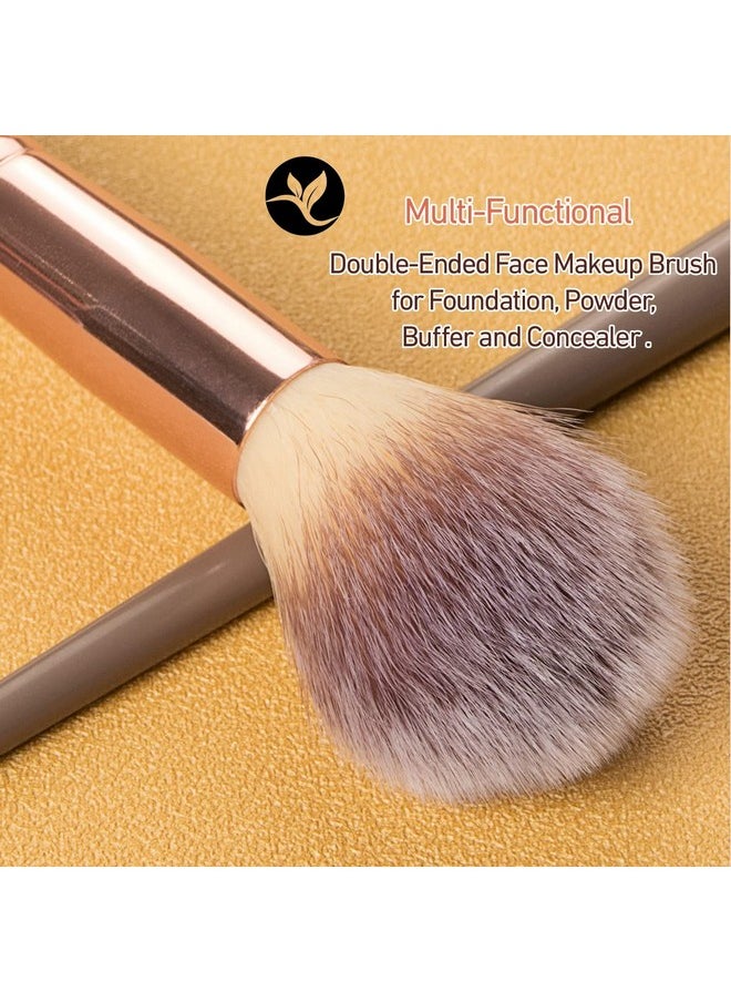 KINGMAS Foundation Makeup Brush, Double-ended Angled/Round Top Contour Brush for Beauty Blending Liquid Powder, Concealer Cream Cosmetics Blush Makeup Brush (Brown)