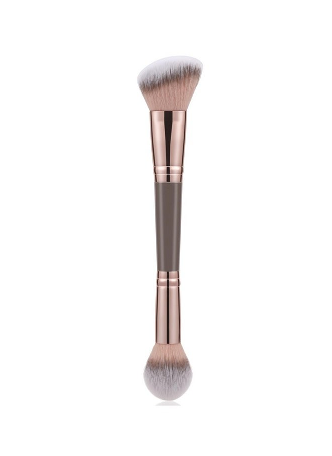 KINGMAS Foundation Makeup Brush, Double-ended Angled/Round Top Contour Brush for Beauty Blending Liquid Powder, Concealer Cream Cosmetics Blush Makeup Brush (Brown)
