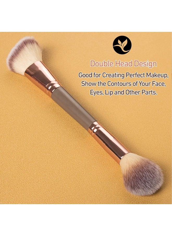 KINGMAS Foundation Makeup Brush, Double-ended Angled/Round Top Contour Brush for Beauty Blending Liquid Powder, Concealer Cream Cosmetics Blush Makeup Brush (Brown)