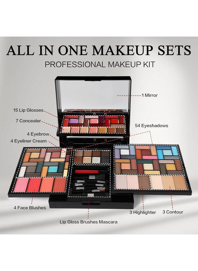 CHARMCODE All in One Professional Makeup Gift Kit for Women Full Kit - Included 54 Eyeshadows Face Blusher Highlighter Eyebrow Makeup Brushes Contour Lip Gloss Mascara, Suitable for Christmas