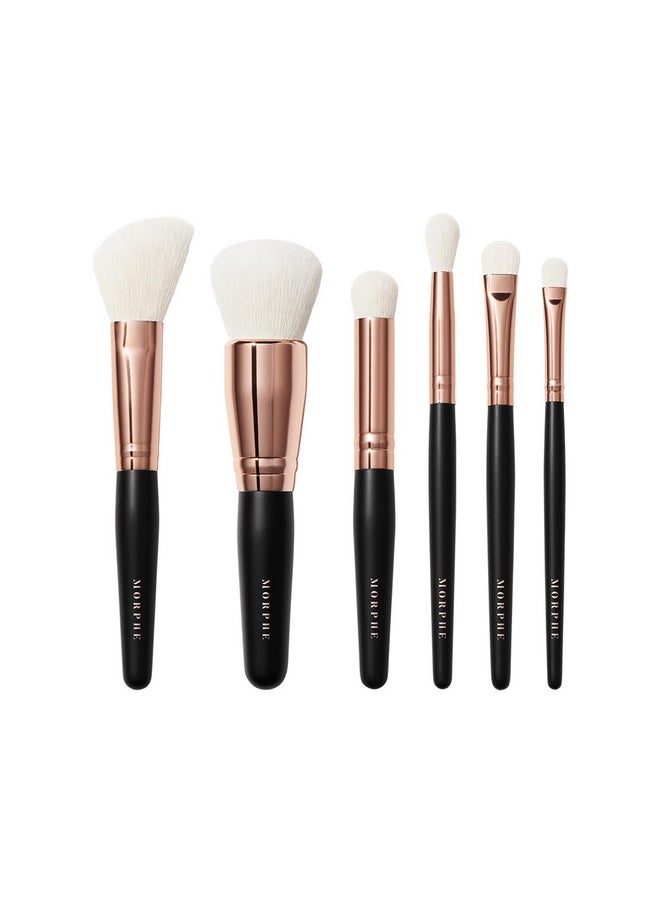 Morphe Rose Away Makeup Brushes - 6 Piece Makeup Brush Set of Eye and Face Brushes - Made with Synthetic Bristles and Includes Makeup Brush Case (6 Count)