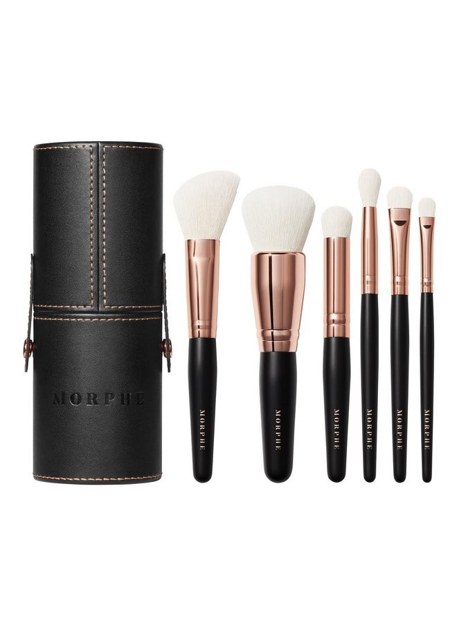 Morphe Rose Away Makeup Brushes - 6 Piece Makeup Brush Set of Eye and Face Brushes - Made with Synthetic Bristles and Includes Makeup Brush Case (6 Count)
