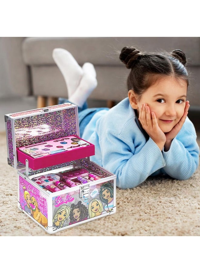 Barbie Movie Kids Makeup Kit for Girls, Real Washable Toy Makeup Set, Barbie Gift, Play Makeup and Pretend Play Toys Ages 3 4 5 6 7 8 9 10 11 12