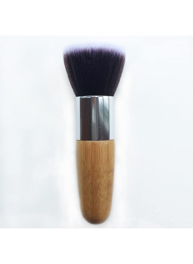 RN BEAUTY 2 Pieces Makeup Brushes Blush Brush Foundation Brush With Bamboo Handle Contour Bronzer Face Blender Brush for Liquid Cream Powder Mineral Buffing Blending Kabuki Brush Soft Synthetic Fibers Bristles (Flat & Round Top)
