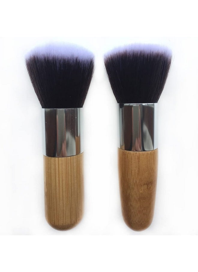 RN BEAUTY 2 Pieces Makeup Brushes Blush Brush Foundation Brush With Bamboo Handle Contour Bronzer Face Blender Brush for Liquid Cream Powder Mineral Buffing Blending Kabuki Brush Soft Synthetic Fibers Bristles (Flat & Round Top)