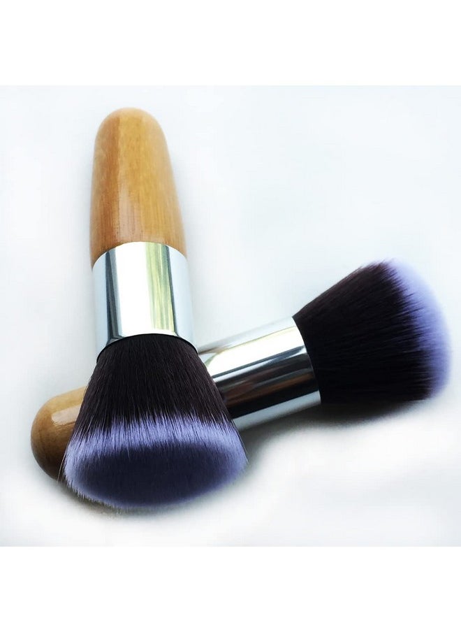 RN BEAUTY 2 Pieces Makeup Brushes Blush Brush Foundation Brush With Bamboo Handle Contour Bronzer Face Blender Brush for Liquid Cream Powder Mineral Buffing Blending Kabuki Brush Soft Synthetic Fibers Bristles (Flat & Round Top)