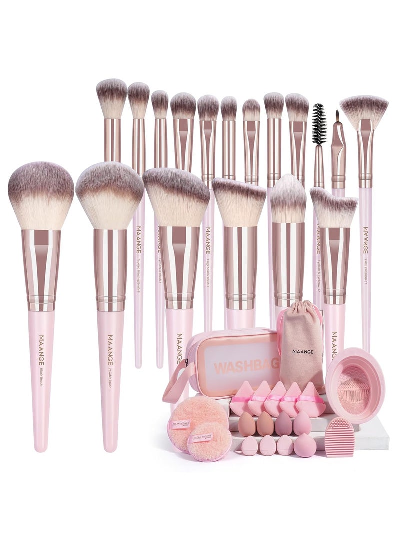 MAANGE 37 Pcs Makeup Brush Set Premium Synthetic Make Up Brushes Foundation Eye Shadow Powder Concealers Brushes Set for Beginners Professional Makeup Tool Set (Pink)
