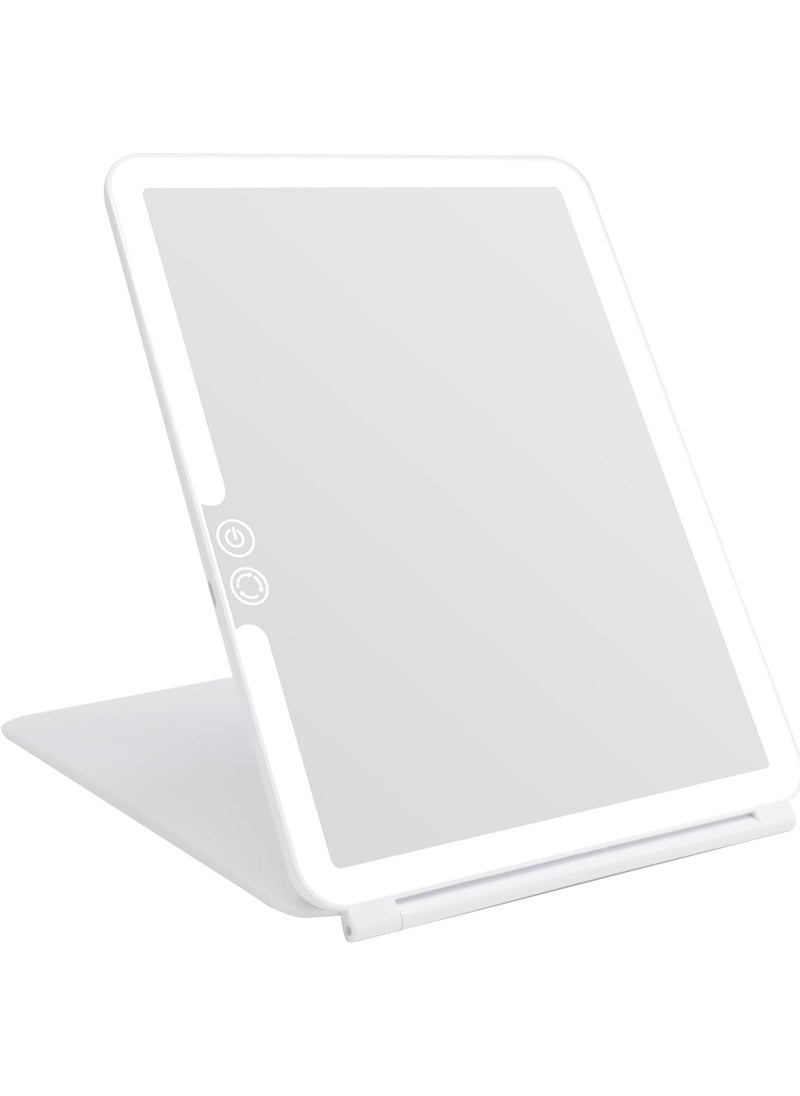 deweisn Folding Lighted Makeup Mirror with 72 LEDs 3 Colors Light Modes USB Rechargable 1800mA Batteries Portable Ultra Thin Compact Vanity Mirror Dimmable Travel Mirror