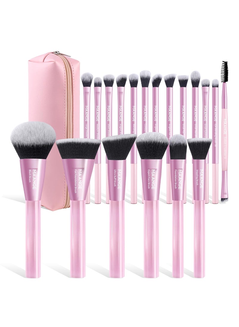 MAANGE 20 PCS Makeup Brushes with Case Professional Makeup Brush Set Premium Synthetic Face Kabuki Foundation Brush Kit (Pink)