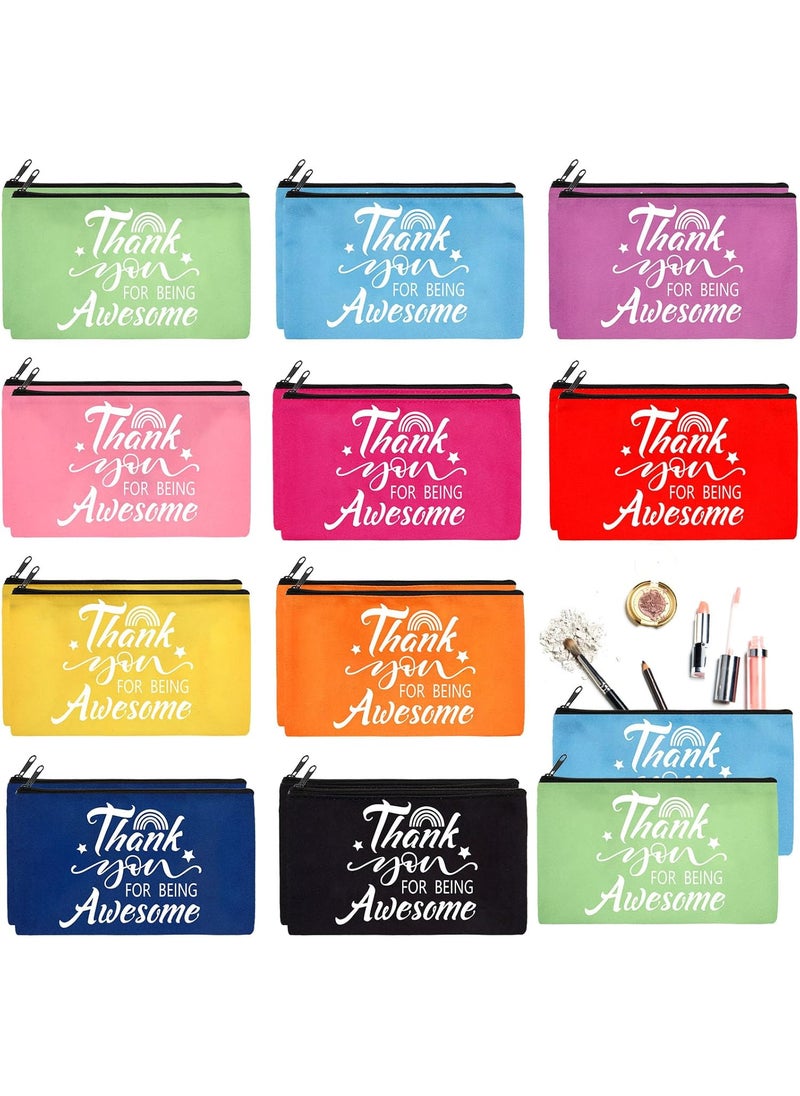 Reginary 20 Pieces Inspiring Cosmetic Bag for Women, Motivation Makeup Bags with Zipper Toiletry Bag Pouch Travel Gifts, 7 x 4.3 Inches (Mixed Color, Thank You Awesome)