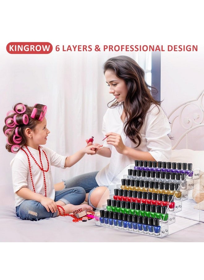 KINGROW Nail Polish Organizer 72 Bottles of 6 Layers Acrylic Display Rack Eyeglasses Storage Essential Oils Holder Makeup Organizer