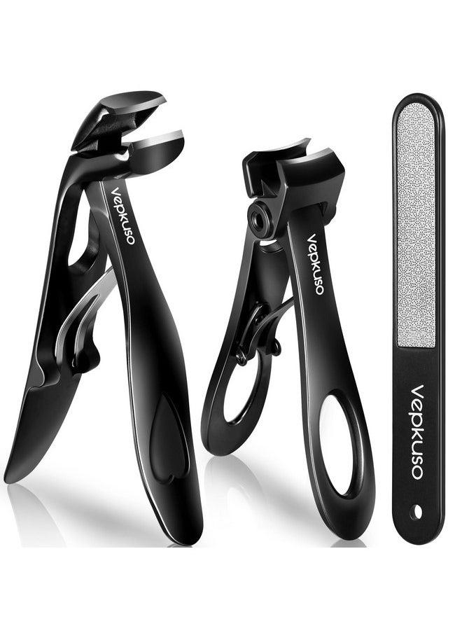 Vepkuso Nail Clippers for Seniors, Wide Jaw Fingernail Clippers and Angled Head Toenail Clippers for Thick Nail, Professional German Nail Clippers for Men, Women&Pregnant，Black
