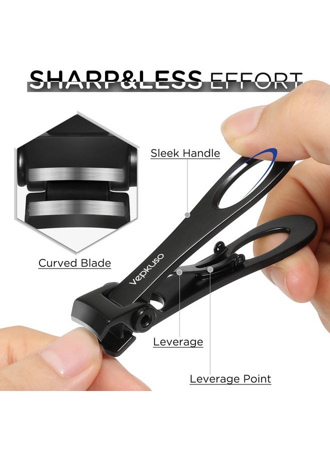 Vepkuso Nail Clippers for Seniors, Wide Jaw Fingernail Clippers and Angled Head Toenail Clippers for Thick Nail, Professional German Nail Clippers for Men, Women&Pregnant，Black