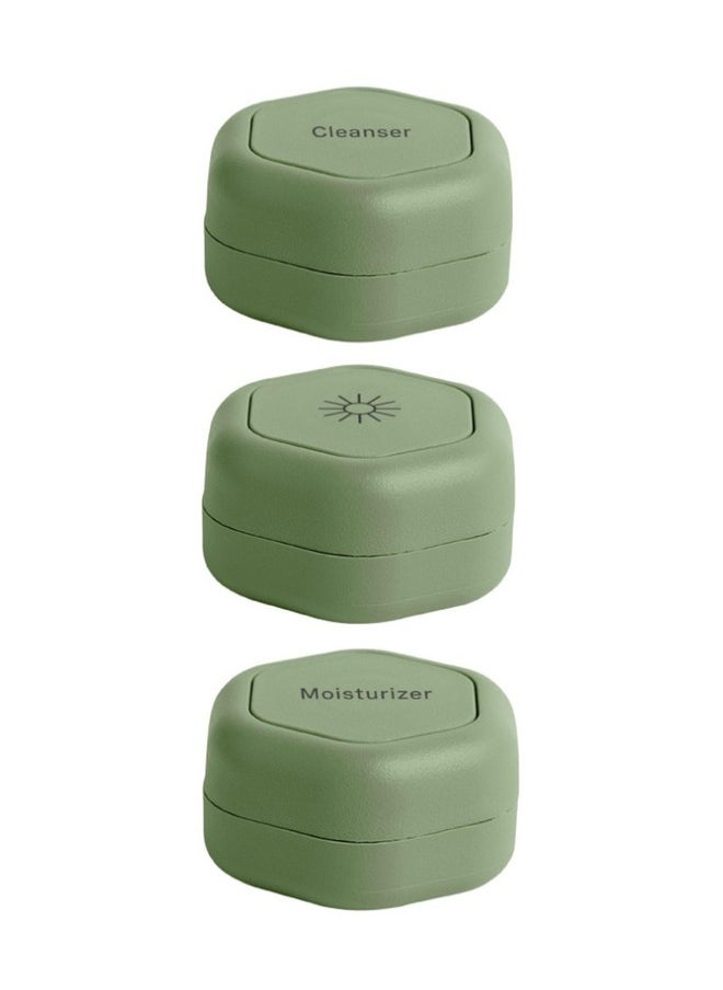 Cadence Travel Containers - Skincare Set - Magnetic Travel Capsules - For Facial Cleanser, Moisturizer, Sunscreen - 3 Small Capsules (0.56oz) with Cleanser, Moisturizer & Sun-Icon Labels - Eucalyptus