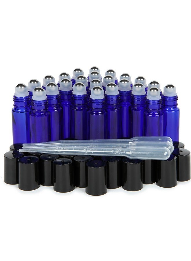Vivaplex, 24, Cobalt Blue, 10 ml Glass Roll-on Bottles with Stainless Steel Roller Balls. 3-3 ml Droppers included