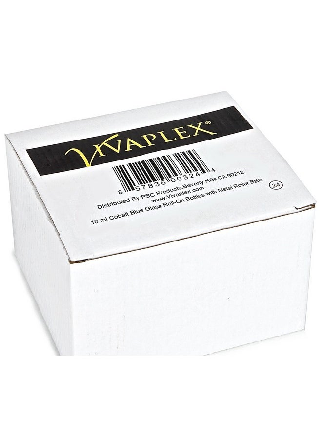 Vivaplex, 24, Cobalt Blue, 10 ml Glass Roll-on Bottles with Stainless Steel Roller Balls. 3-3 ml Droppers included