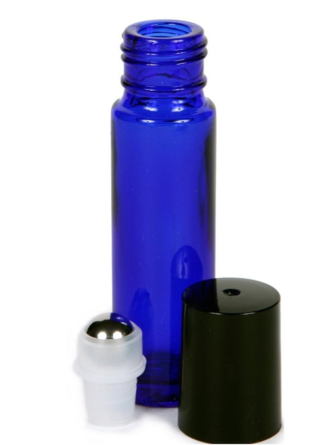Vivaplex, 24, Cobalt Blue, 10 ml Glass Roll-on Bottles with Stainless Steel Roller Balls. 3-3 ml Droppers included
