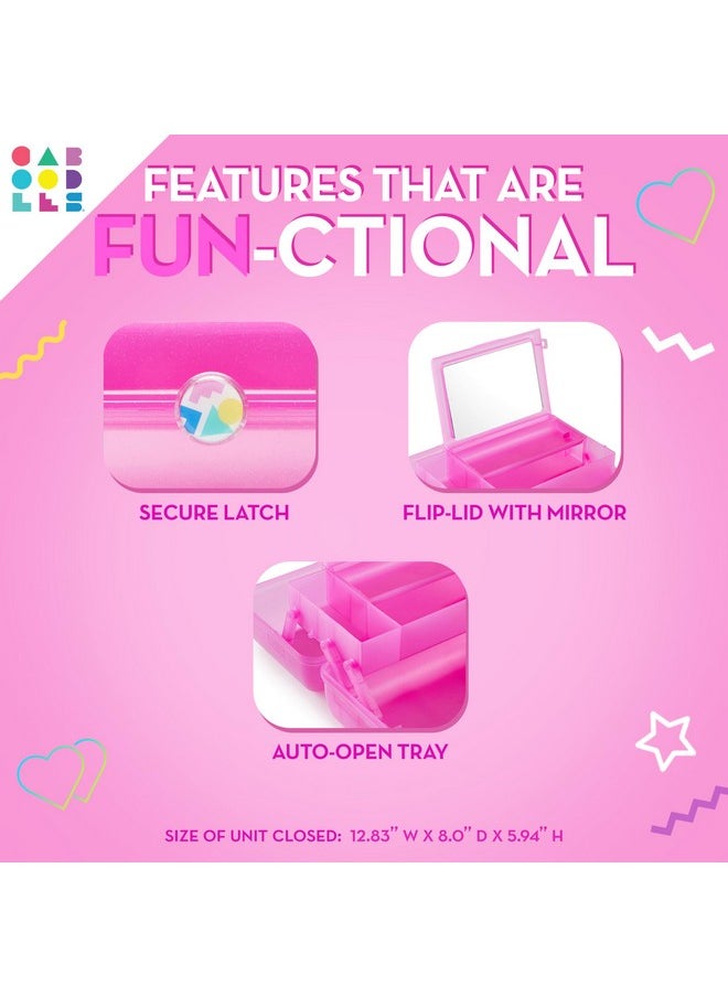 Caboodles On-The-Go Girl Makeup Box, Hot Pink Sparkle, Hard Plastic Makeup Organizer Box, Built-In Mirror, Secure Latch for Safe Travel, Spacious Storage for Large Items