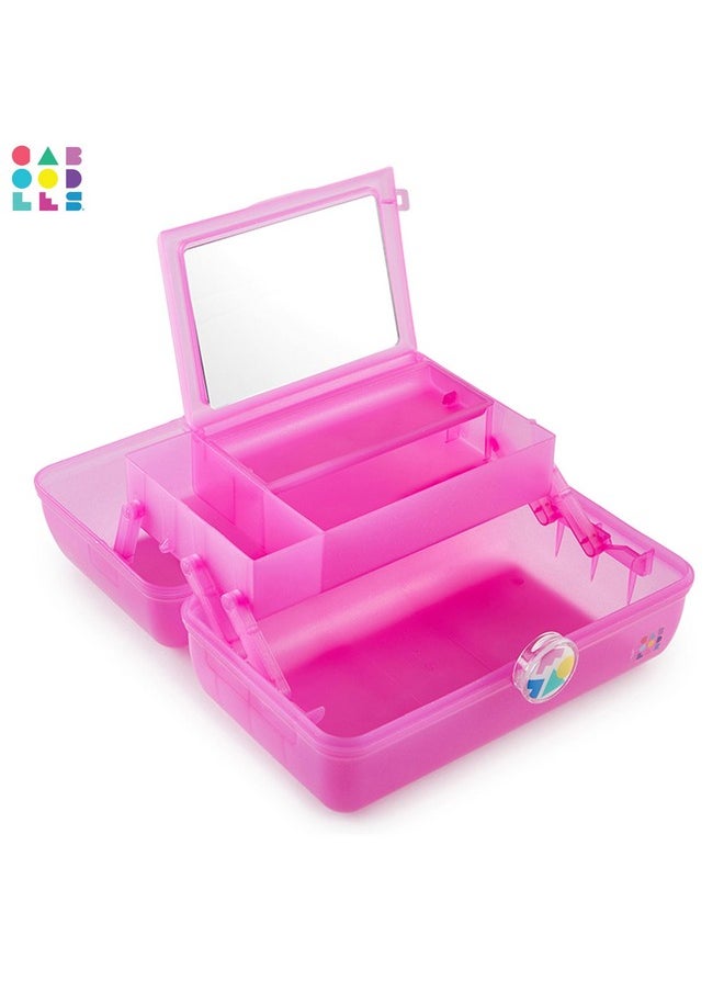 Caboodles On-The-Go Girl Makeup Box, Hot Pink Sparkle, Hard Plastic Makeup Organizer Box, Built-In Mirror, Secure Latch for Safe Travel, Spacious Storage for Large Items