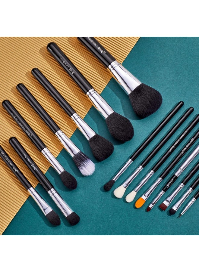 Jessup Makeup Brushes 15 Pcs Makeup Brush Set Beauty Cosmetics Make Up Powder Concealer Eyeshadow Eyeliner Blending Lip Brush Tools (Black/Silver) T092
