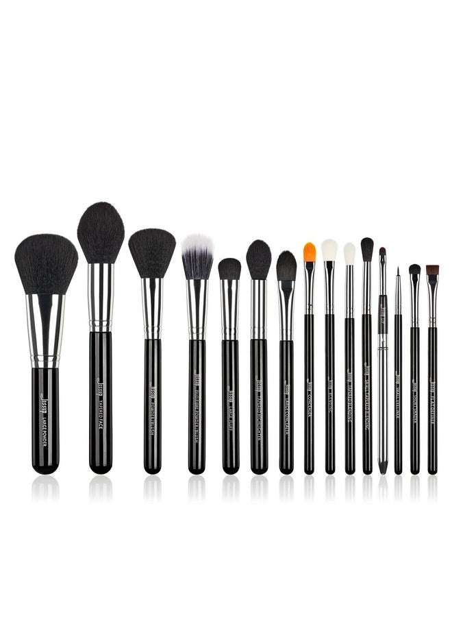 Jessup Makeup Brushes 15 Pcs Makeup Brush Set Beauty Cosmetics Make Up Powder Concealer Eyeshadow Eyeliner Blending Lip Brush Tools (Black/Silver) T092
