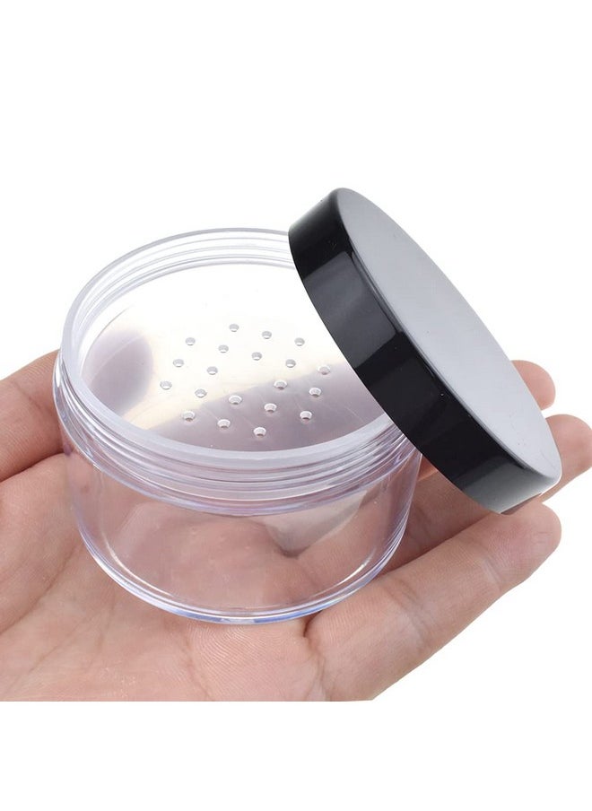 HAHIYO 2Pcs 50ml/1.69oz Plastic Empty Travel Powder Container Large Loose Powder Compact Case Makeup Cosmetic Jar Refillable Powder Box No Leak Powder Holder with Common Sifter and Black Screw Lid